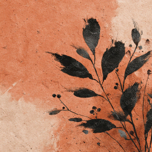 Terracotta Black Brush Leaves Digital Paper Pack (DDD003977)