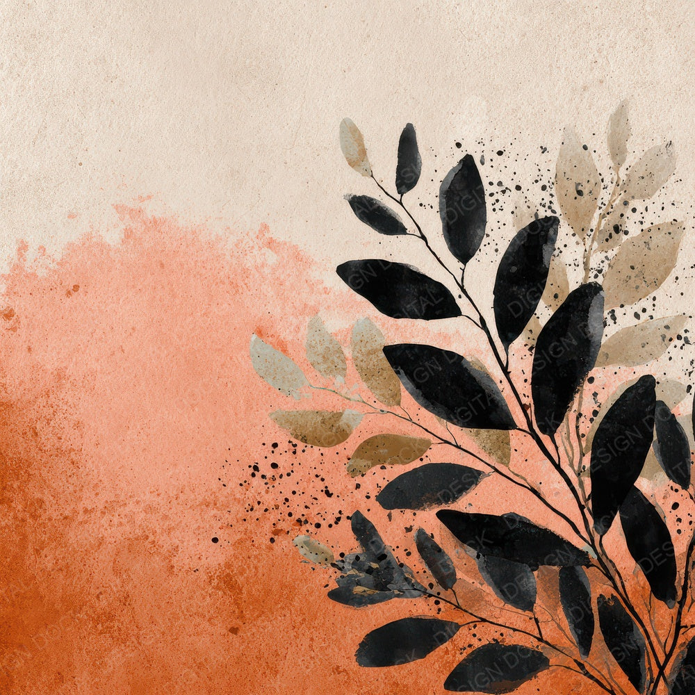 Terracotta Black Brush Leaves Digital Paper Pack (DDD003977)