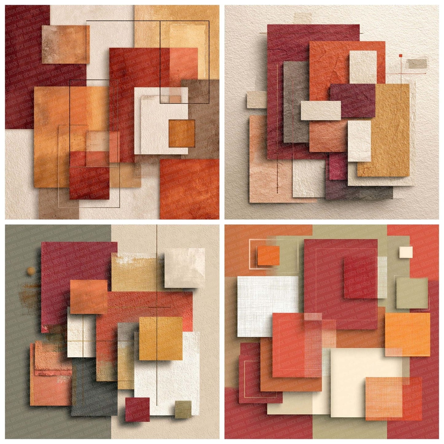 Terracotta Cream Blocks Digital Paper Pack (DDD003979)