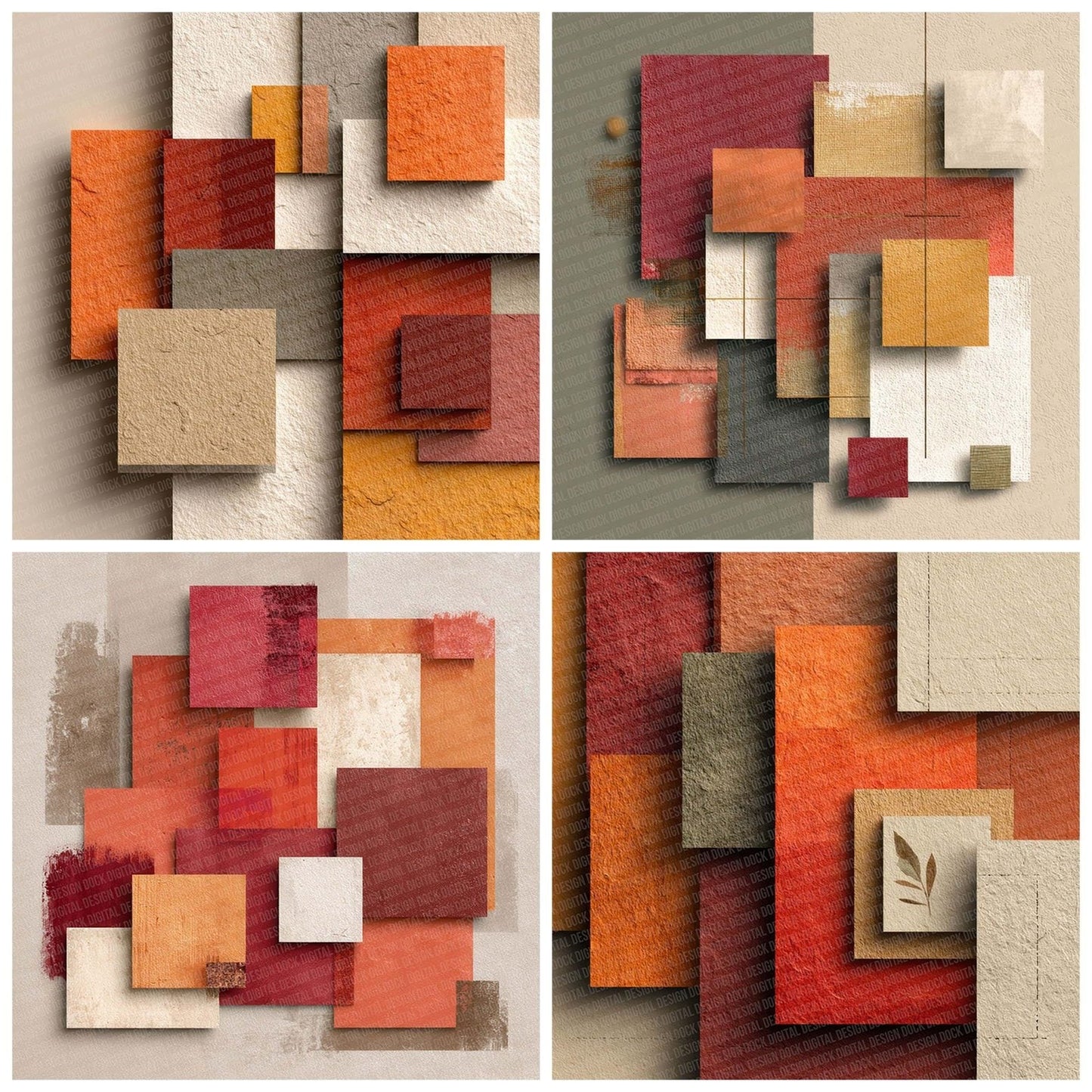 Terracotta Cream Blocks Digital Paper Pack (DDD003979)