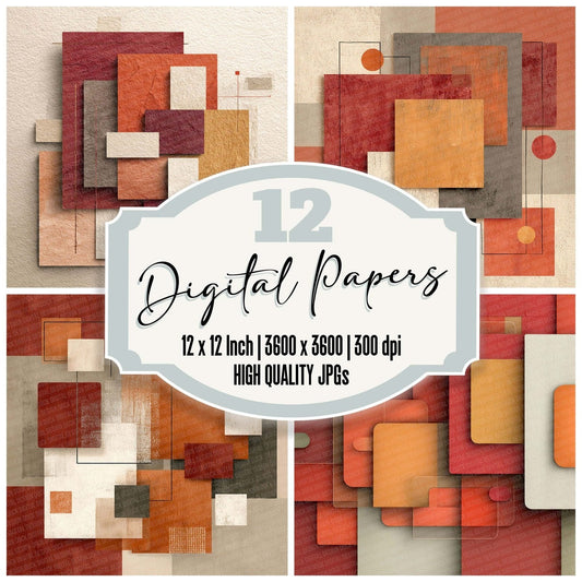 Terracotta Cream Blocks Digital Paper Pack (DDD003979)