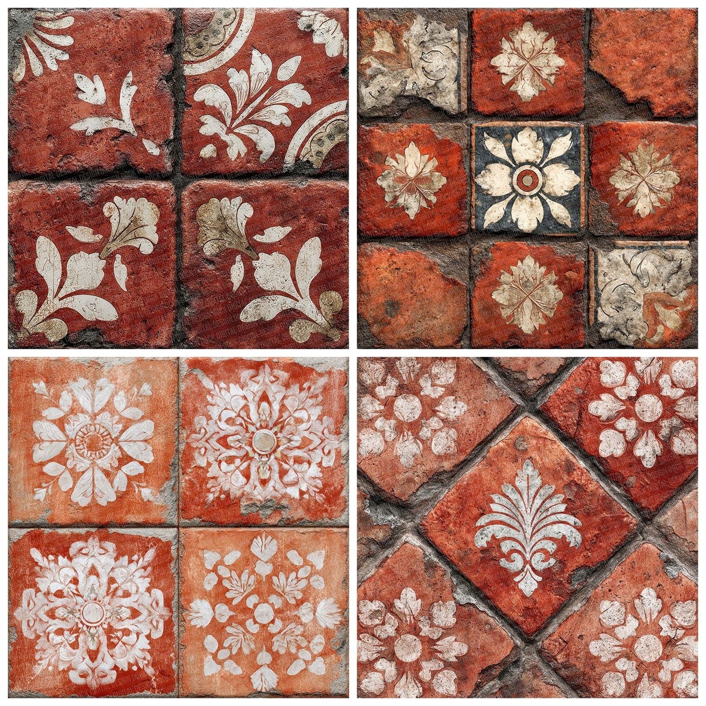 Terracotta Cream Hand Painted Tile Pattern Digital Paper Pack (DDD003980)