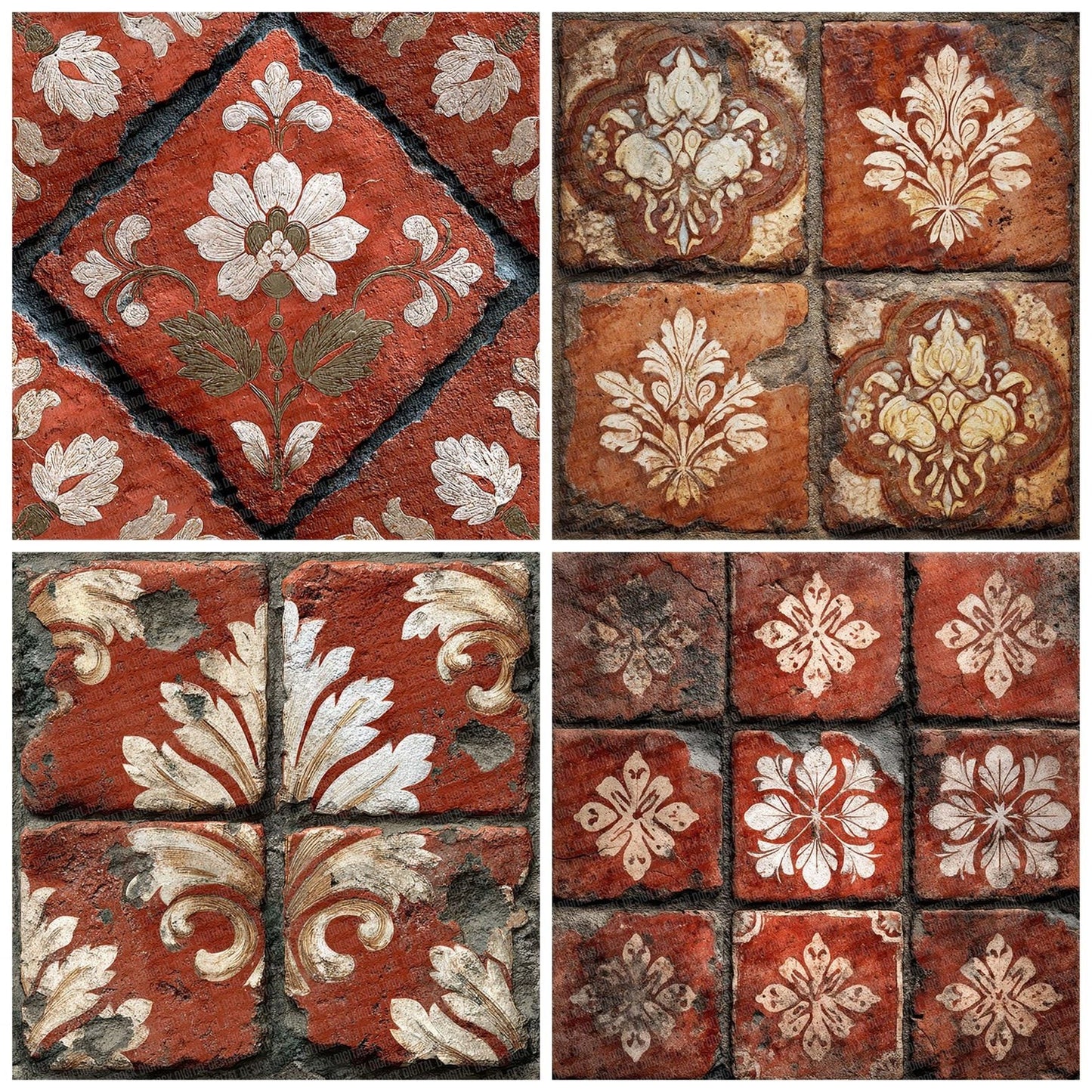Terracotta Cream Hand Painted Tile Pattern Digital Paper Pack (DDD003980)