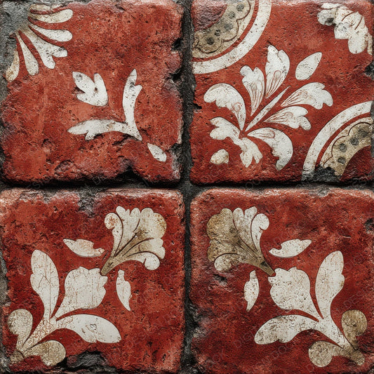Terracotta Cream Hand Painted Tile Pattern Digital Paper Pack (DDD003980)