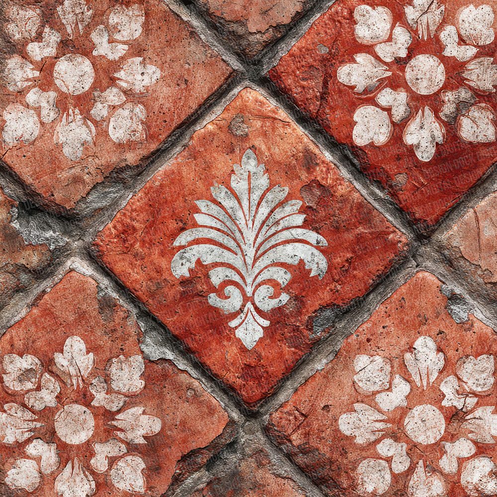 Terracotta Cream Hand Painted Tile Pattern Digital Paper Pack (DDD003980)