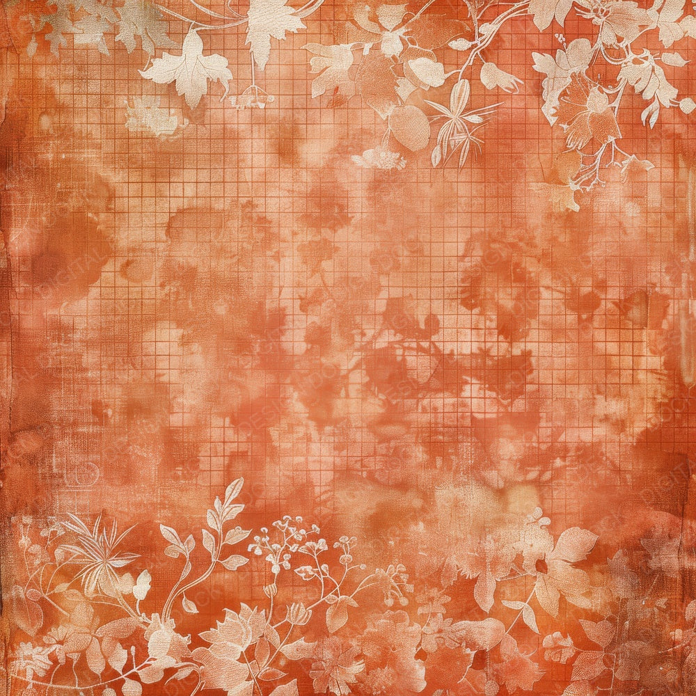 Terracotta Floral Gingham Digital Paper Pack (DDD003983)