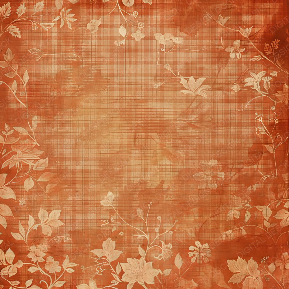 Terracotta Floral Gingham Digital Paper Pack (DDD003983)