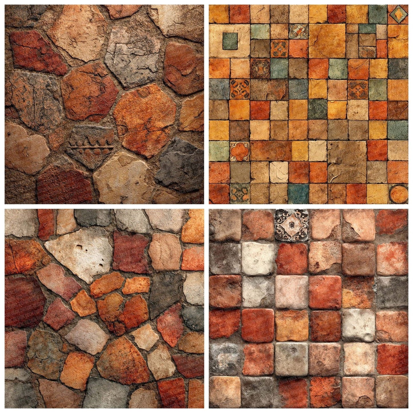 Terracotta Mosaic Tile Pattern Digital Paper Pack (DDD003984)
