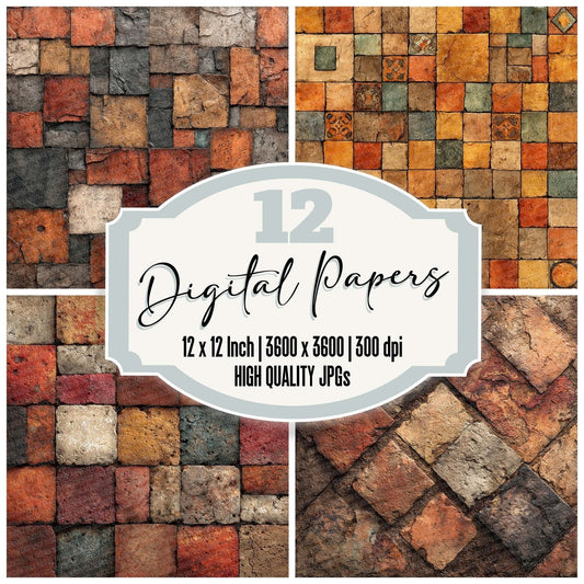 Terracotta Mosaic Tile Pattern Digital Paper Pack (DDD003984)