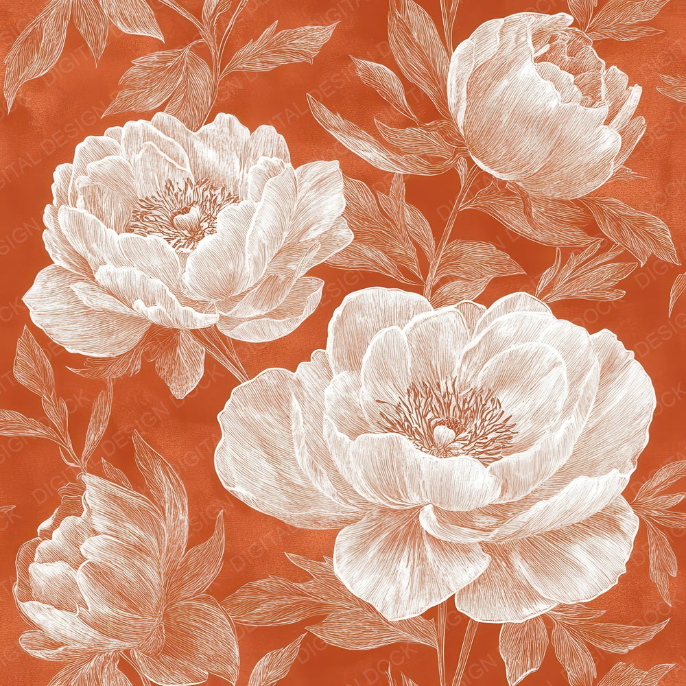 Terracotta Peony Outline Digital Paper Pack (DDD003985)