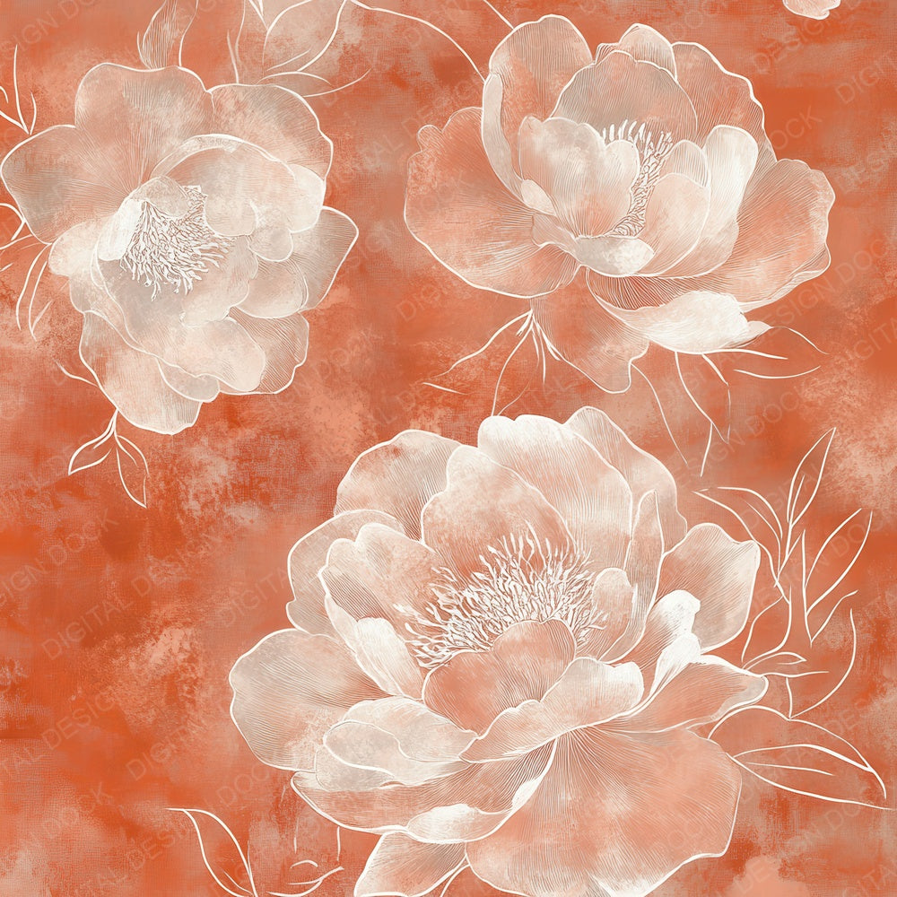 Terracotta Peony Outline Digital Paper Pack (DDD003985)