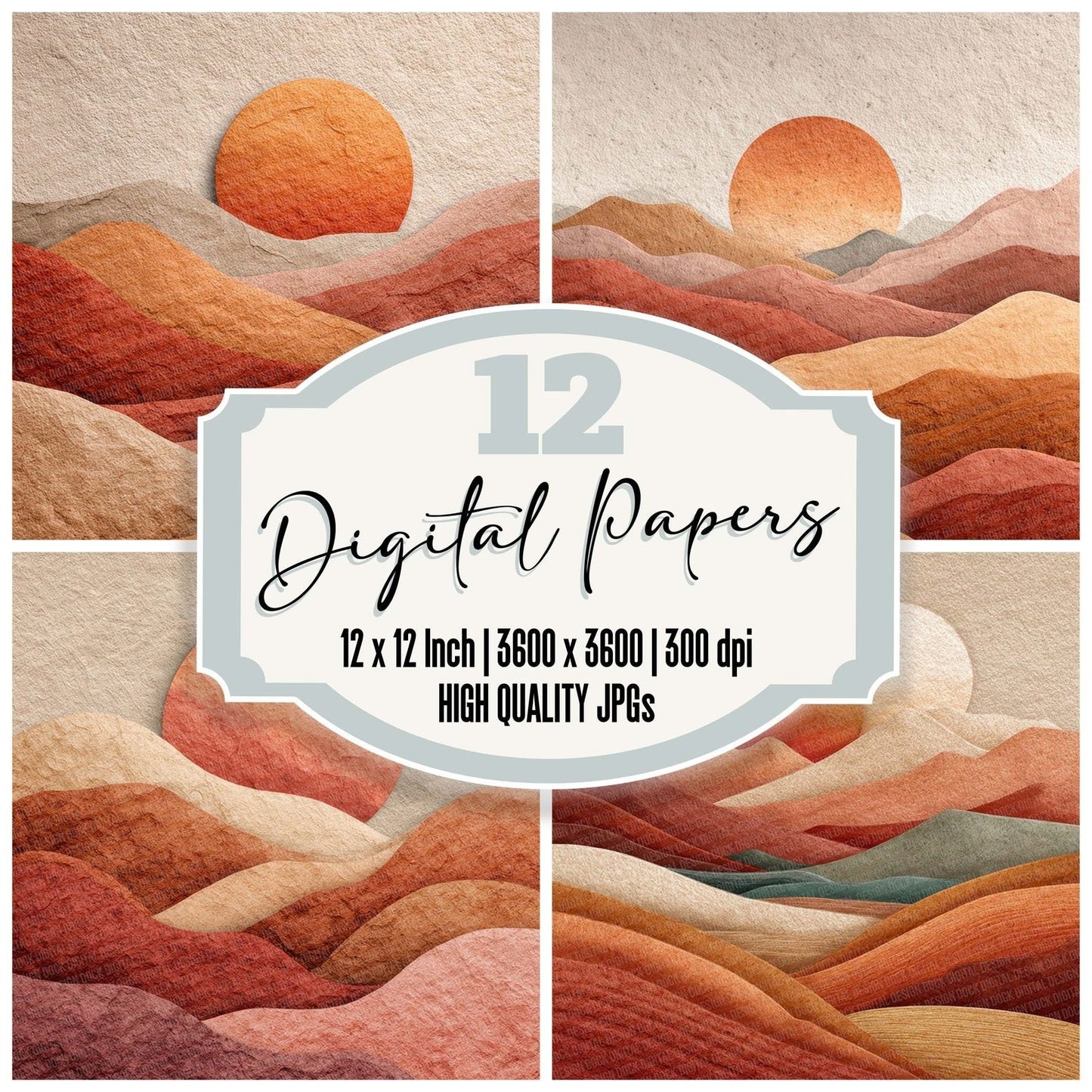 Terracotta Sun Boho Landscape Digital Paper Pack (DDD003987)
