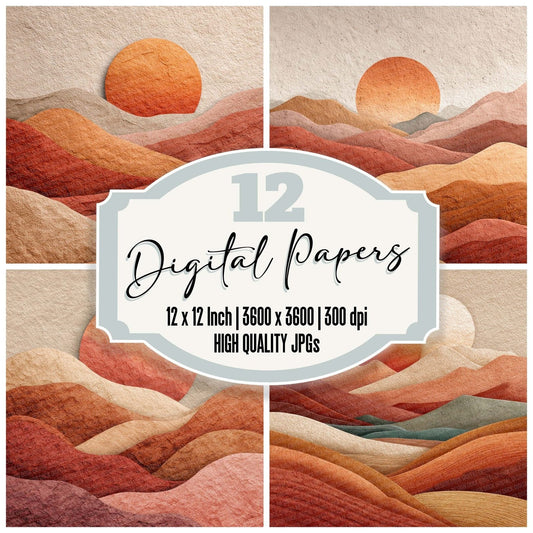 Terracotta Sun Boho Landscape Digital Paper Pack (DDD003987)