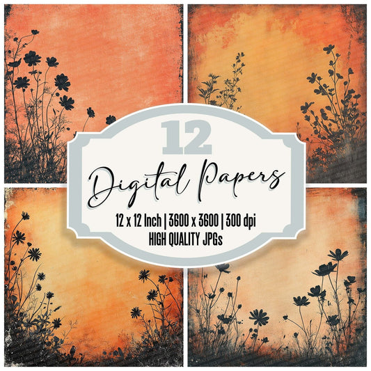 Terracotta Wildflower Script Digital Paper Pack (DDD003989)