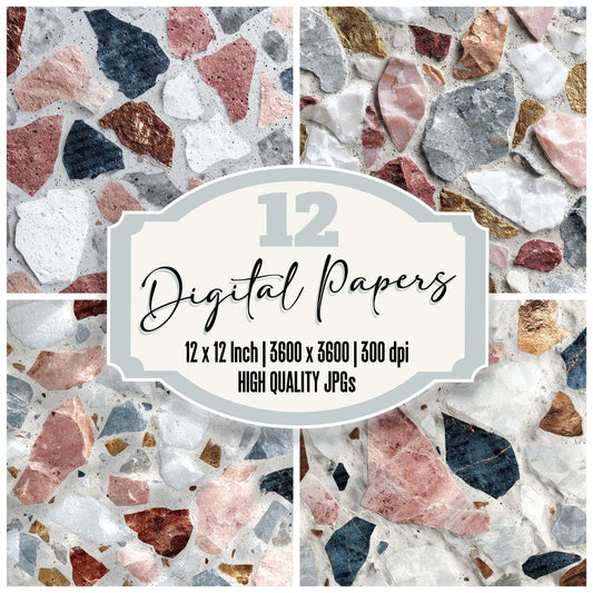 Terrazzo Blush Tile Pattern Digital Paper Pack (DDD003990)