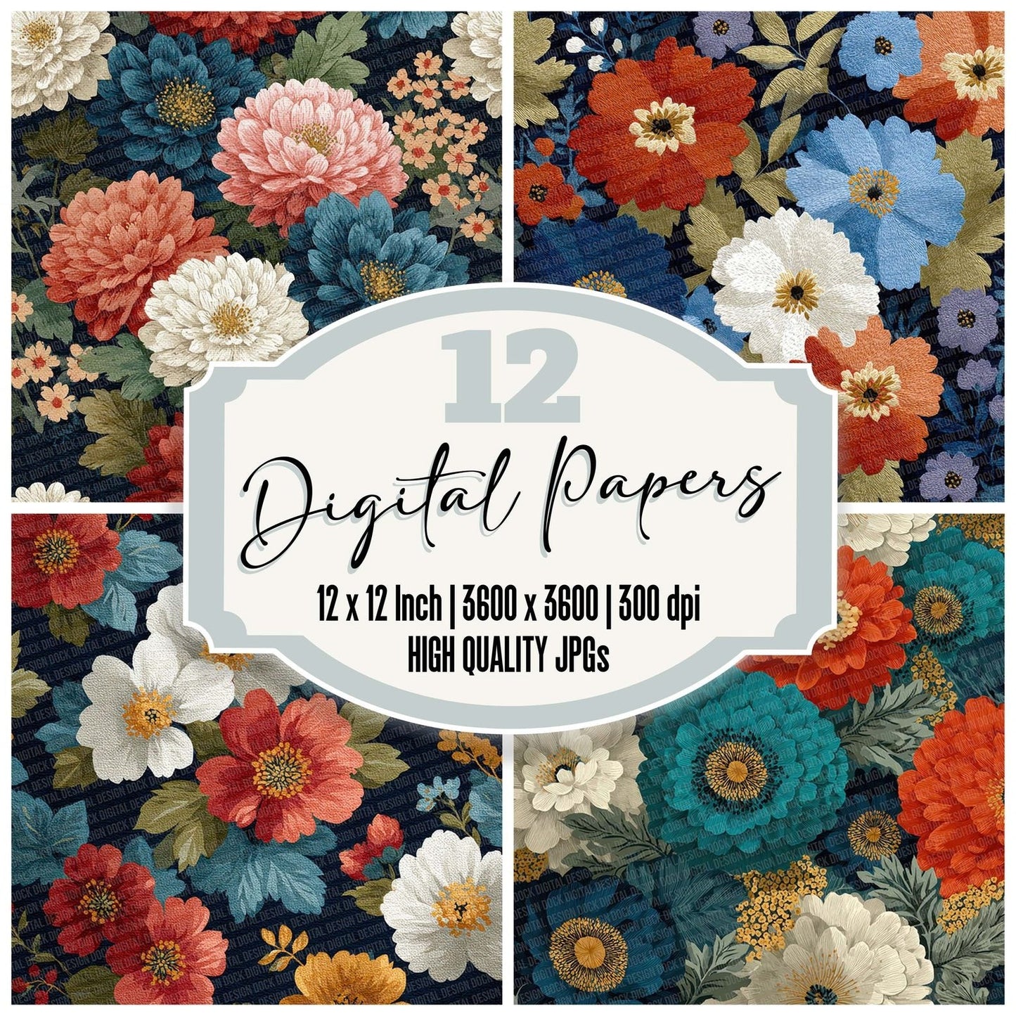 Textile Floral Pattern Digital Paper Pack (DDD003992)