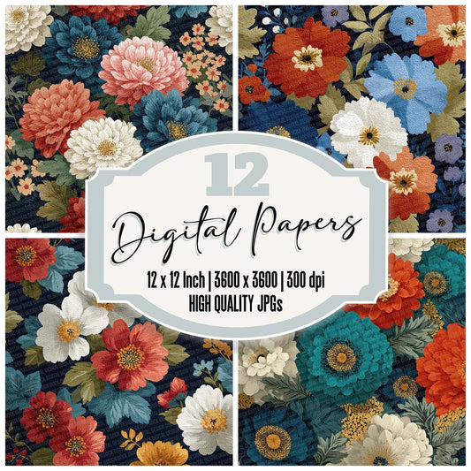 Textile Floral Pattern Digital Paper Pack (DDD003992)