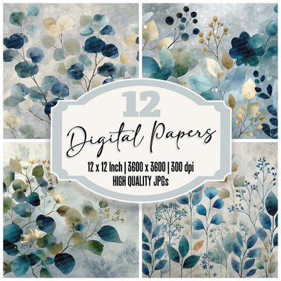 Tonal Botanical Silhouettes digital paper pack cover showing four of the 12 papers