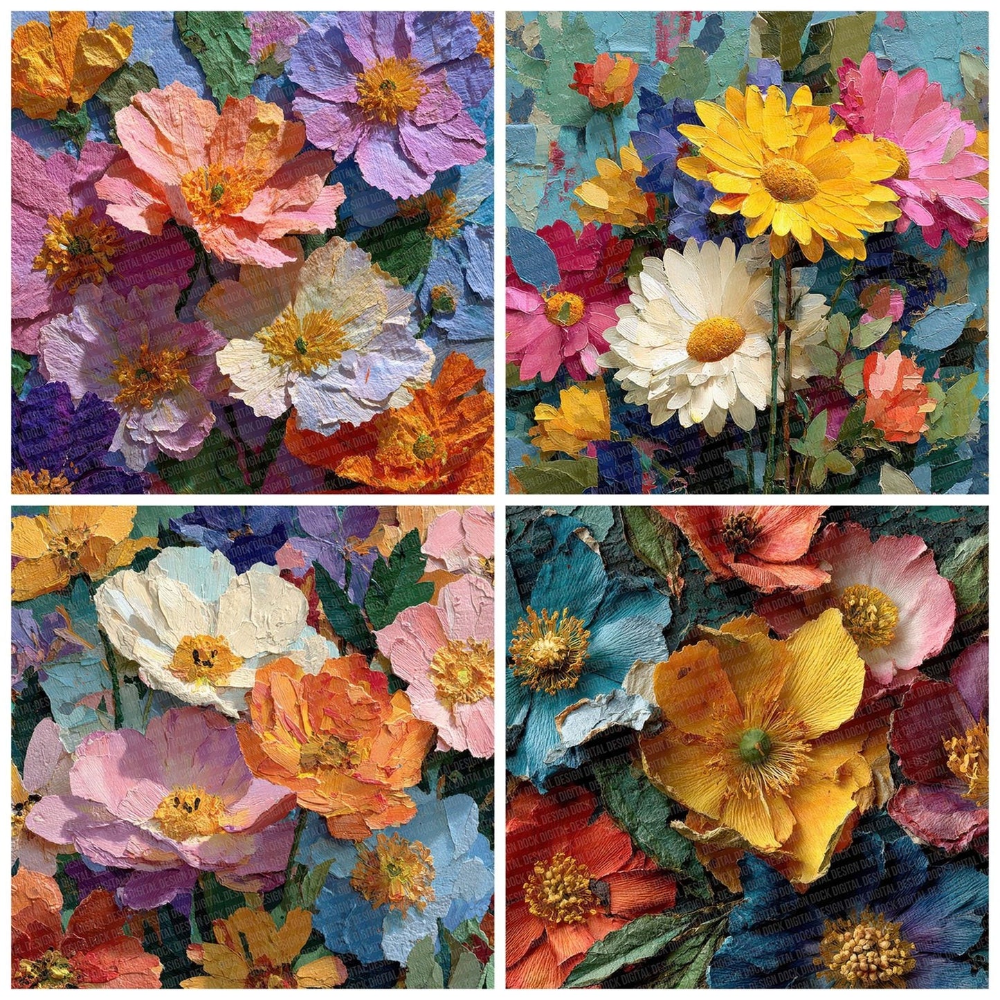 Torn Collage Florals Digital Paper Pack (DDD004025)