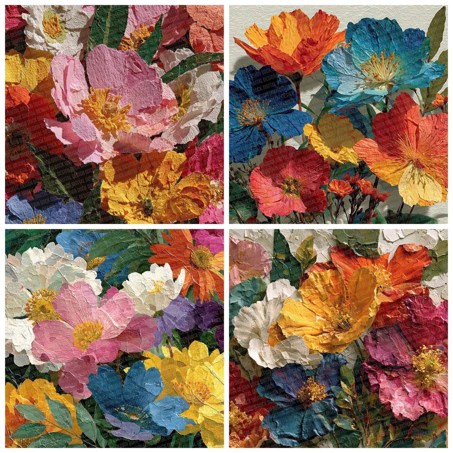 Torn Collage Florals Digital Paper Pack (DDD004025)