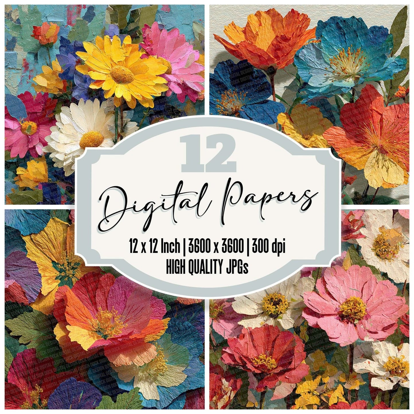 Torn Collage Florals Digital Paper Pack (DDD004025)