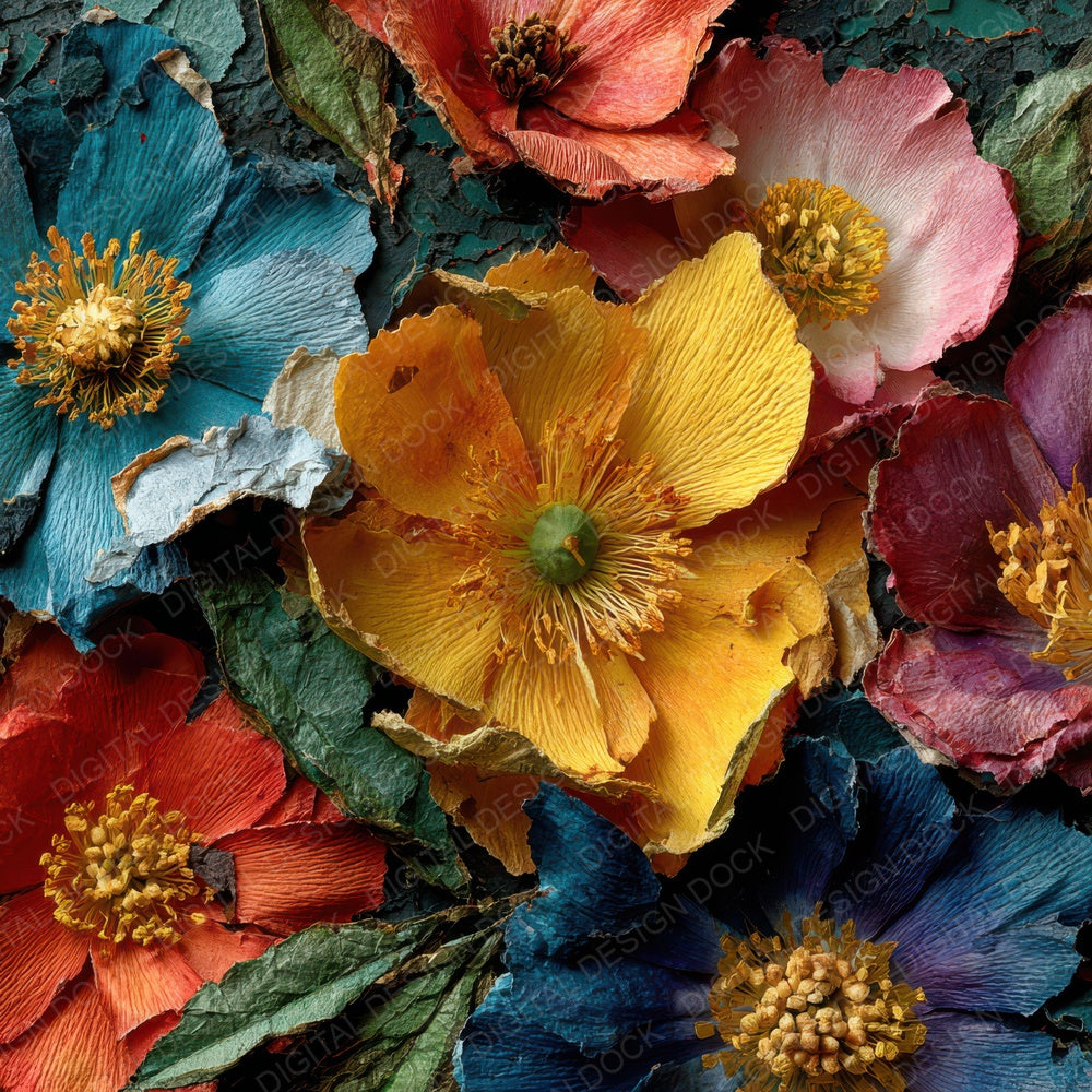 Torn Collage Florals Digital Paper Pack (DDD004025)