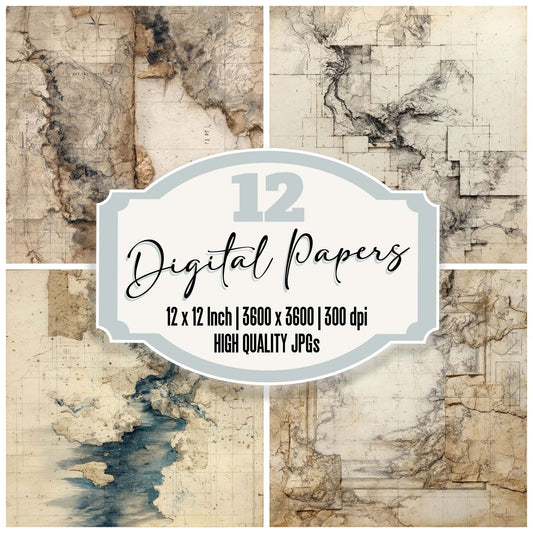 Travel Map Sketch Digital Paper Pack (DDD004051)
