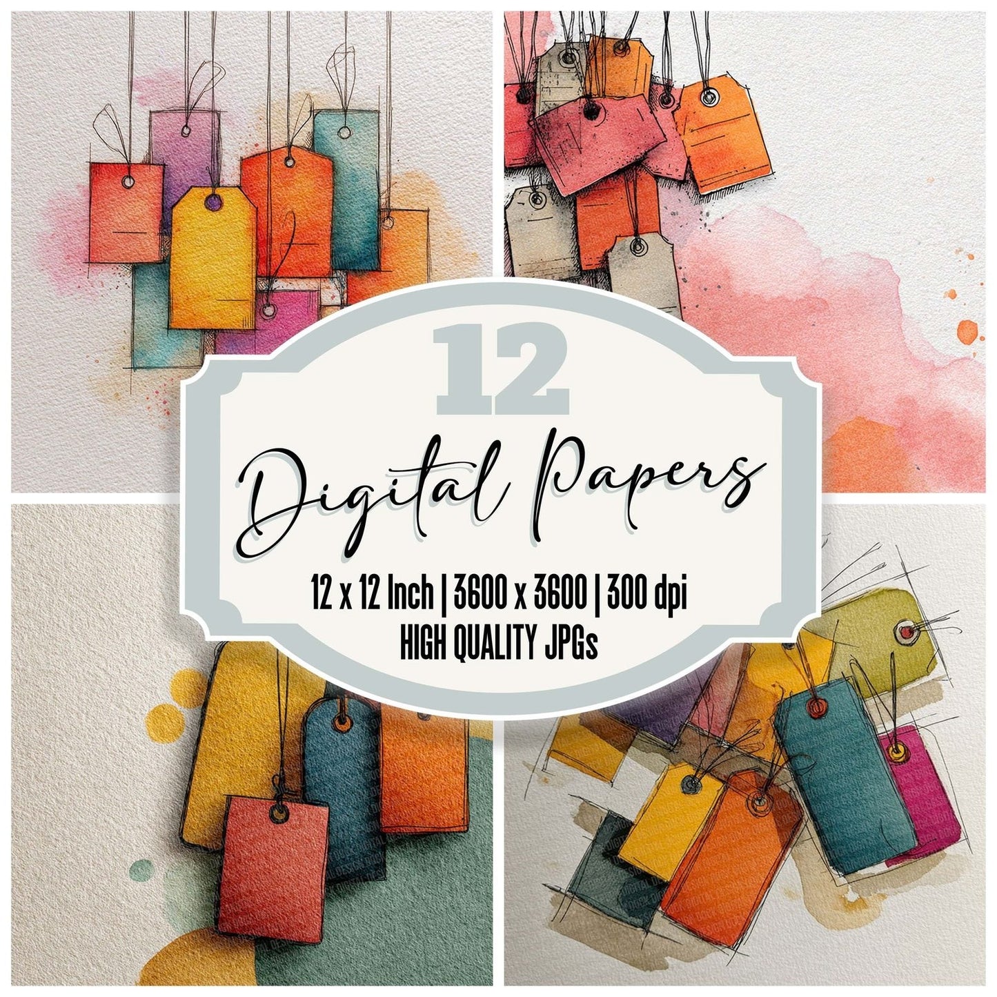 Travel Tag Line Art Digital Paper Pack (DDD004055)
