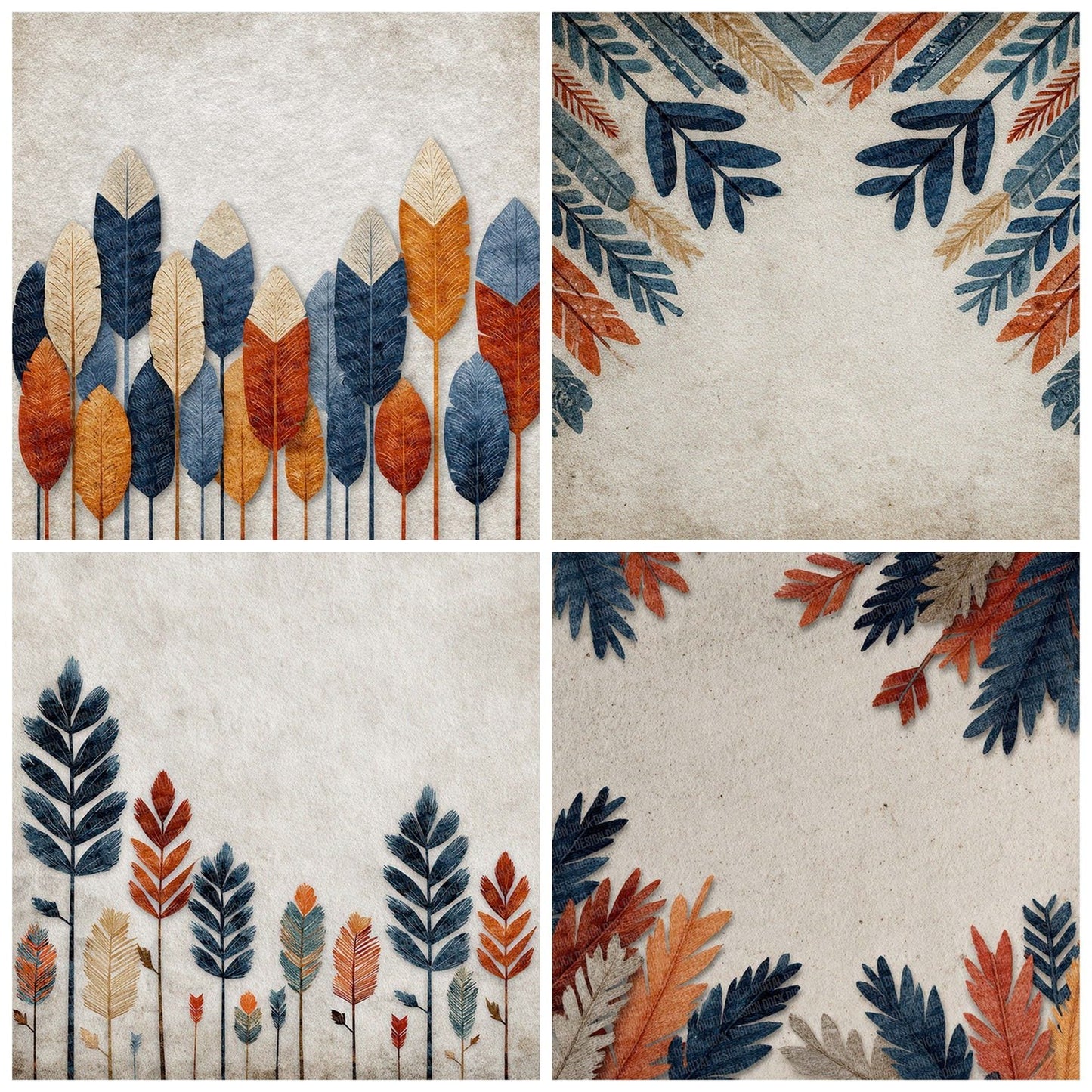 Tribal Arrow Feather Navy Rust Digital Paper Pack (DDD004062)
