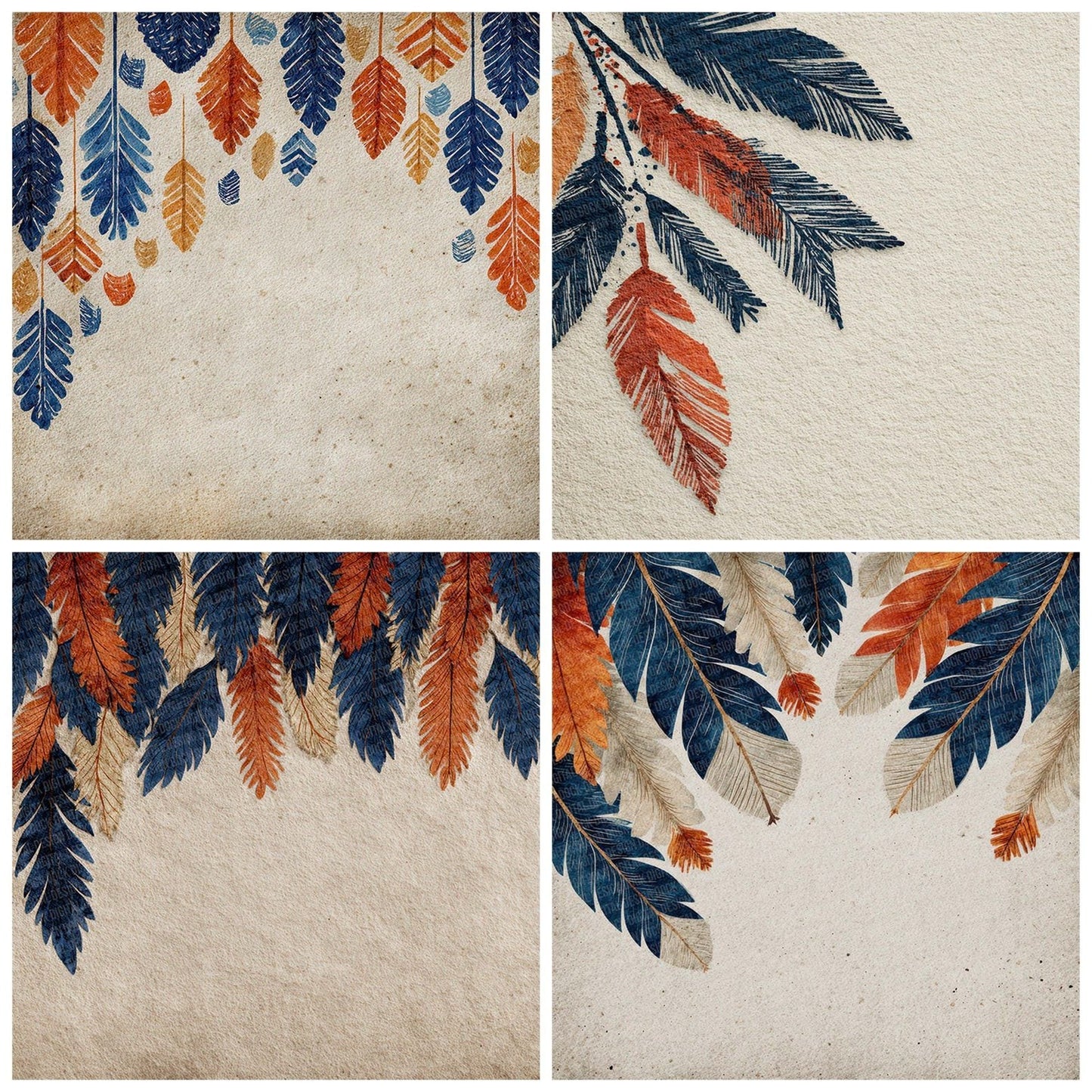 Tribal Arrow Feather Navy Rust Digital Paper Pack (DDD004062)