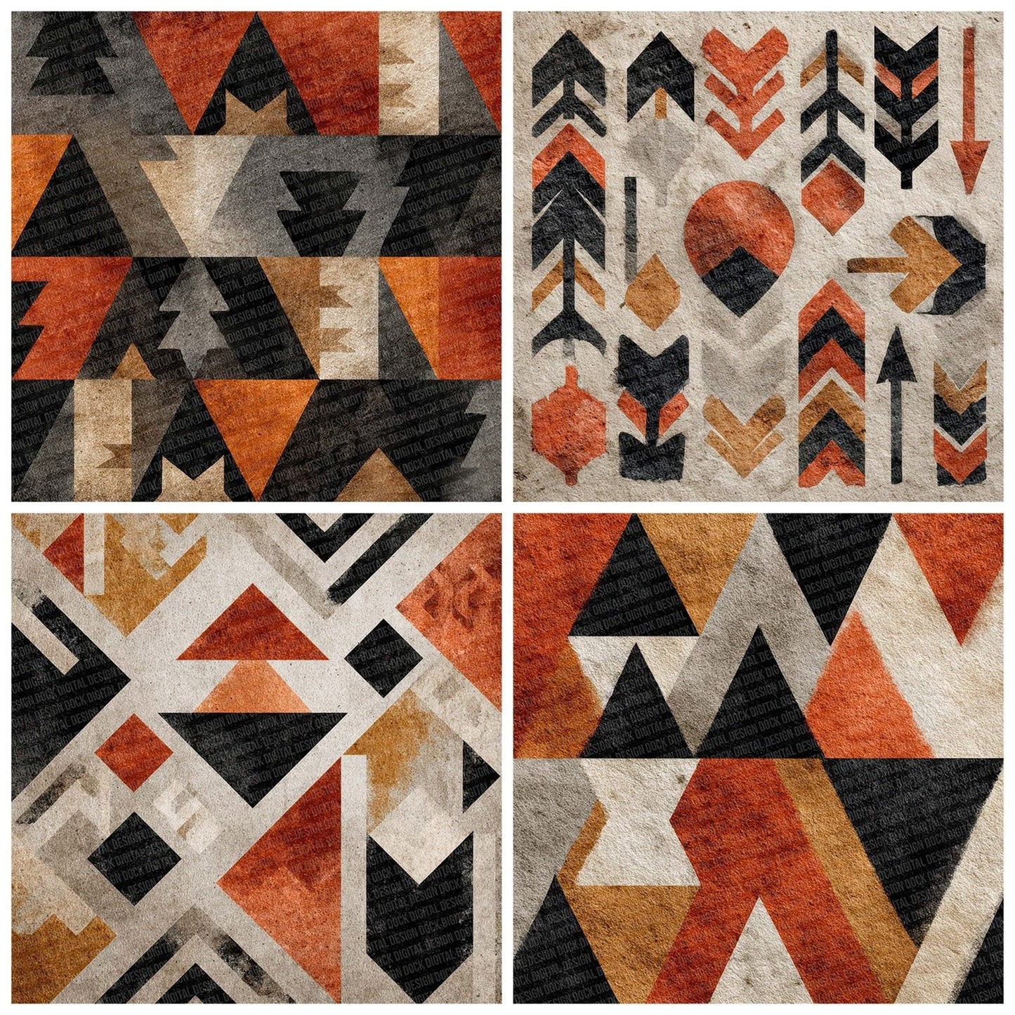 Tribal Arrow Terracotta Black Digital Paper Pack (DDD004063)