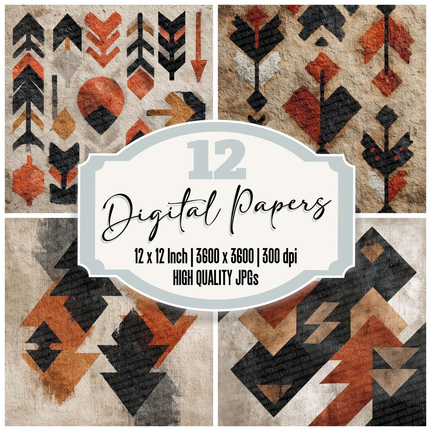 Tribal Arrow Terracotta Black Digital Paper Pack (DDD004063)