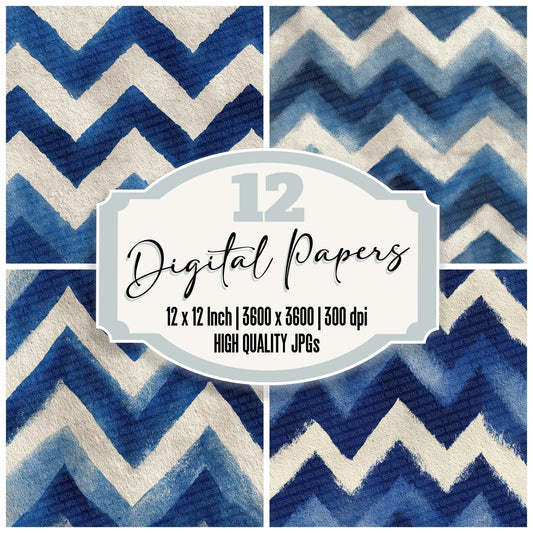 Tribal Chevron Indigo White Digital Paper Pack (DDD004064)