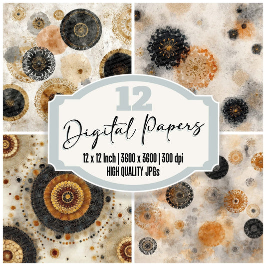 Tribal Circle Ochre Black Digital Paper Pack (DDD004065)