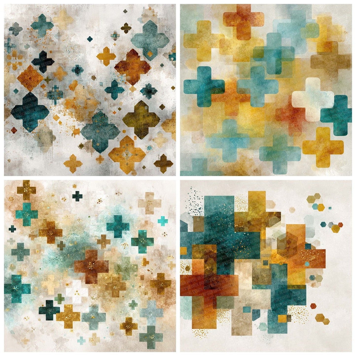 Tribal Cross Teal Ochre Digital Paper Pack (DDD004067)