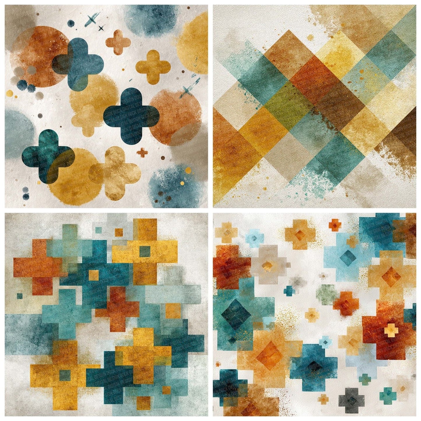 Tribal Cross Teal Ochre Digital Paper Pack (DDD004067)