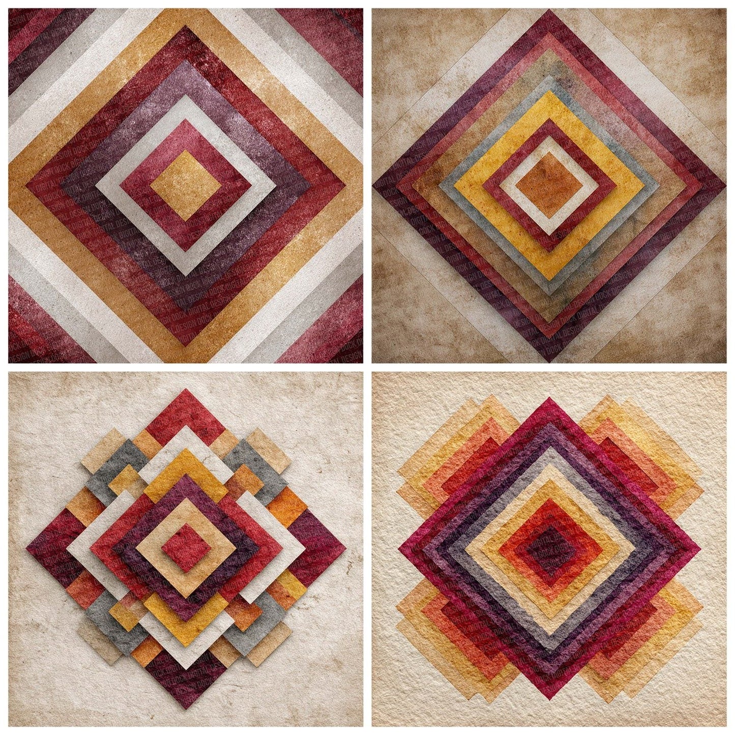 Tribal Diamond Burgundy Mustard Digital Paper Pack (DDD004069)