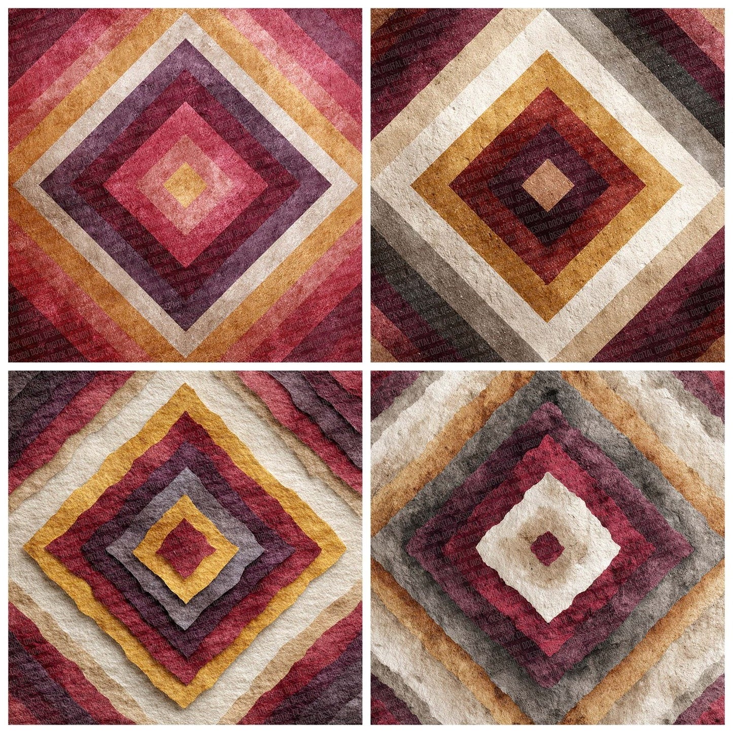 Tribal Diamond Burgundy Mustard Digital Paper Pack (DDD004069)