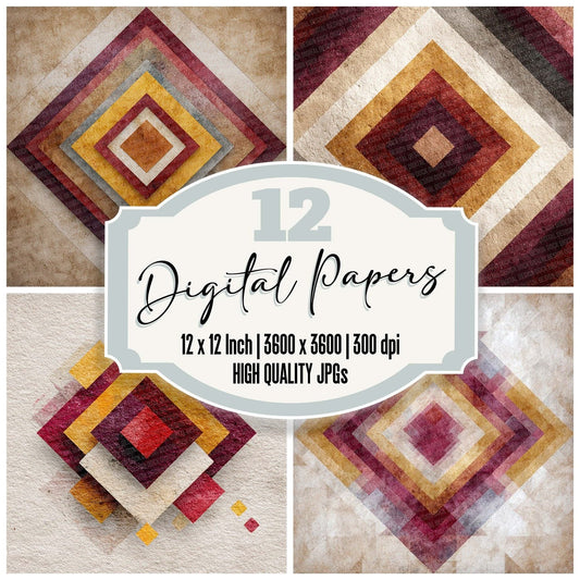Tribal Diamond Burgundy Mustard Digital Paper Pack (DDD004069)