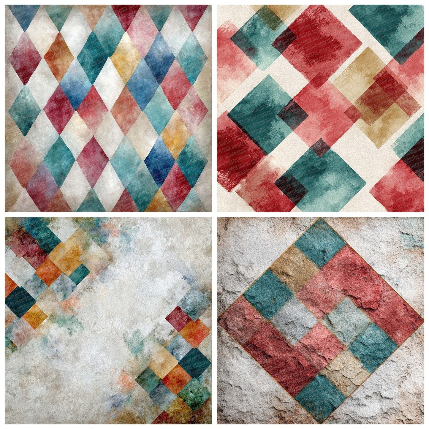 Tribal Diamond Teal Crimson Digital Paper Pack (DDD004070)