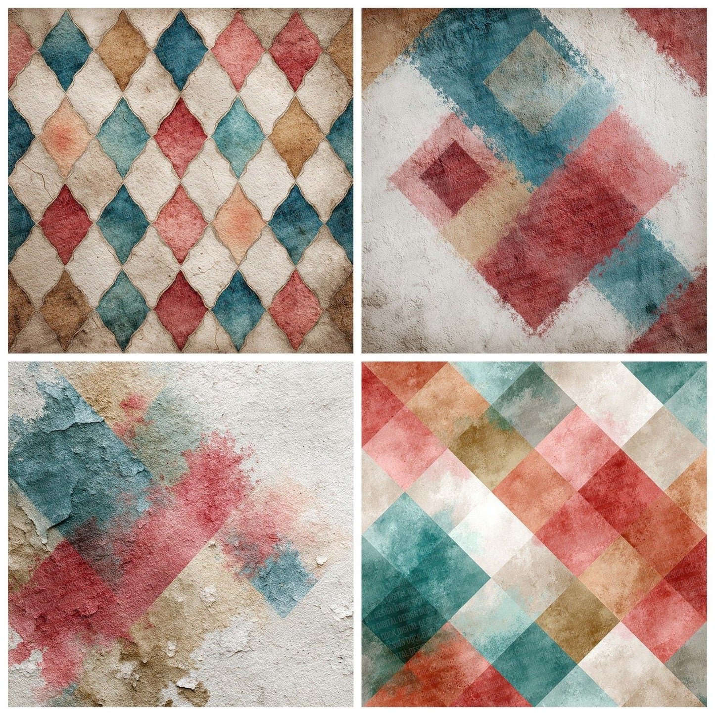 Tribal Diamond Teal Crimson Digital Paper Pack (DDD004070)
