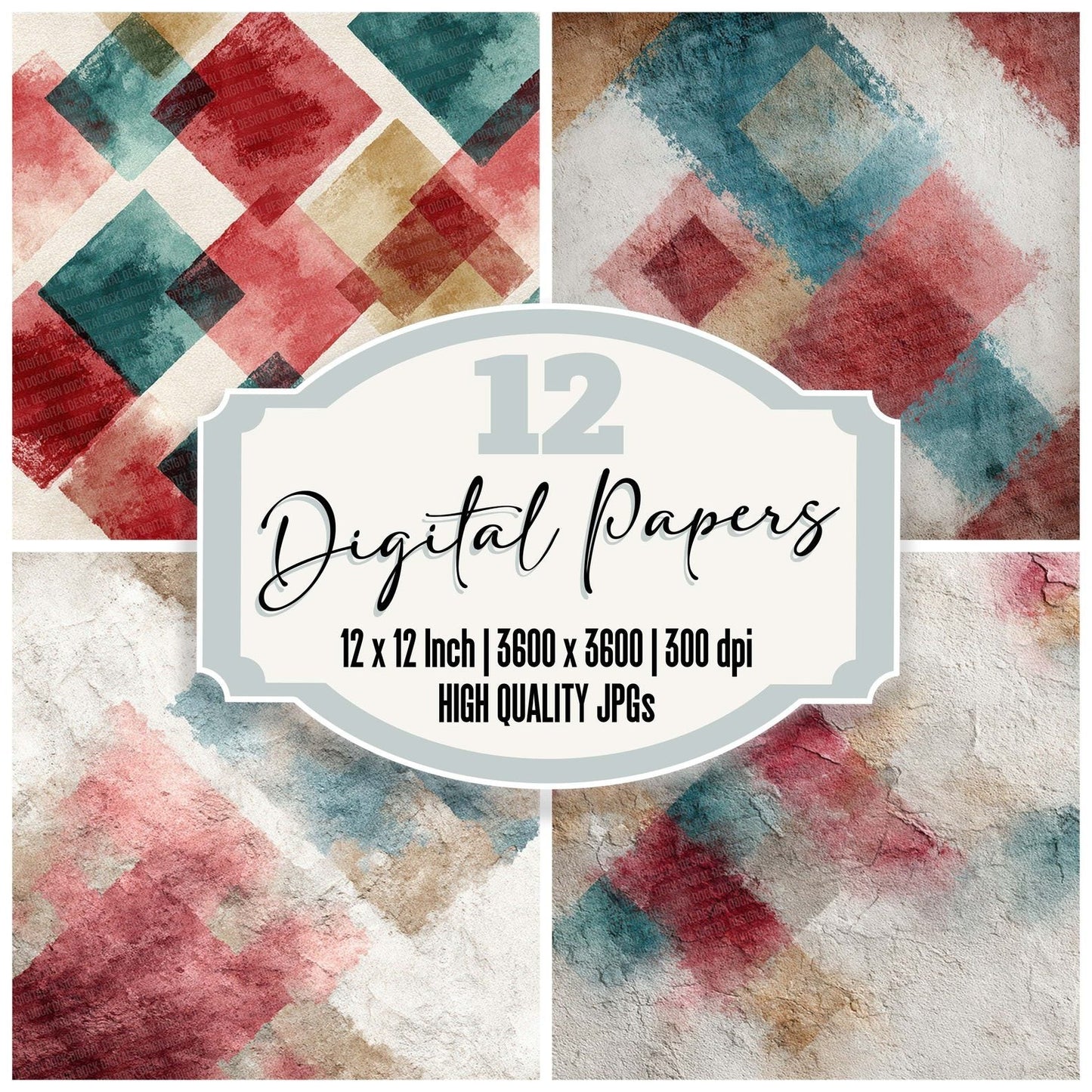Tribal Diamond Teal Crimson Digital Paper Pack (DDD004070)