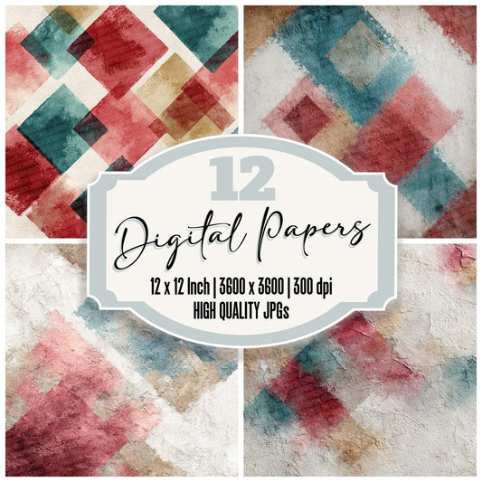 Tribal Diamond Teal Crimson Digital Paper Pack (DDD004070)