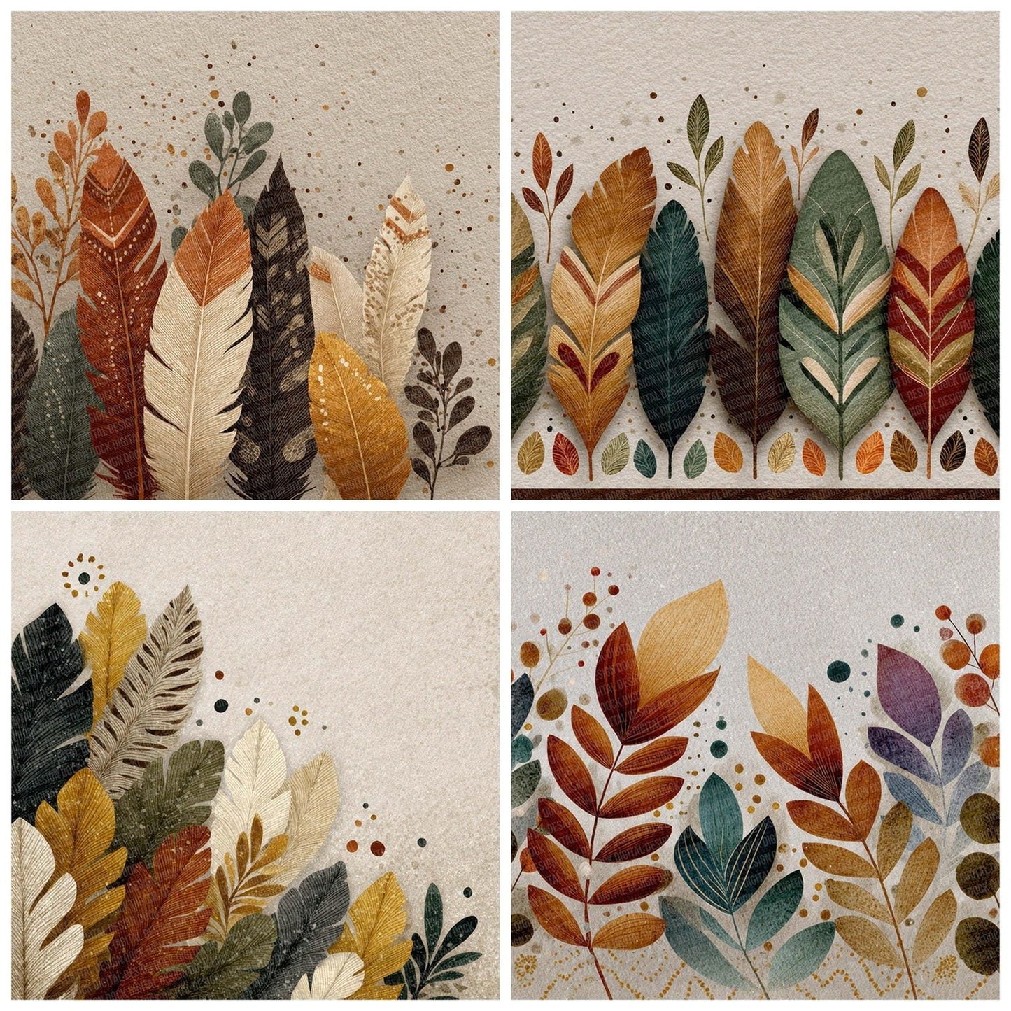 Tribal Feather Sienna Olive Digital Paper Pack (DDD004071)