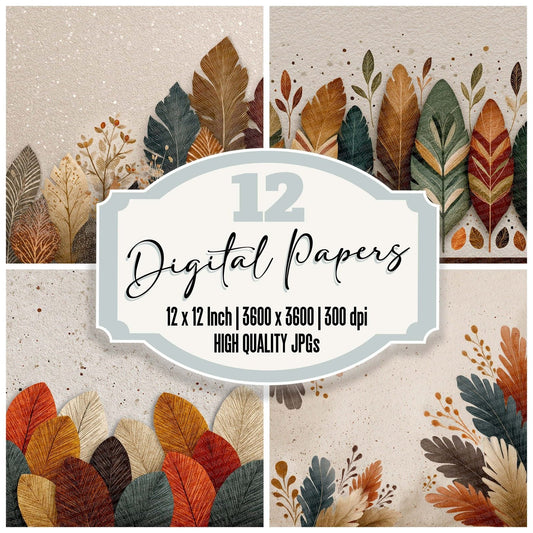 Tribal Feather Sienna Olive Digital Paper Pack (DDD004071)