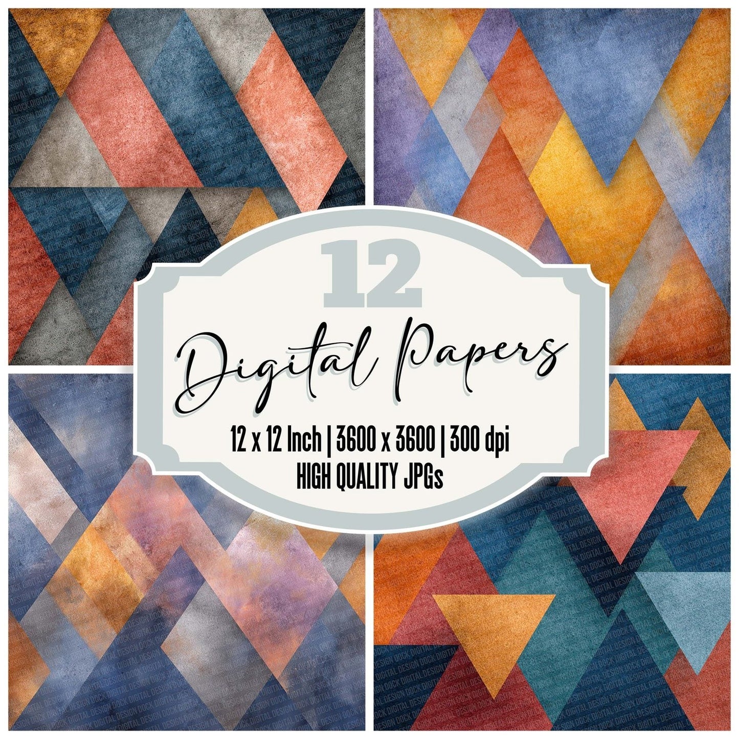 Tribal Geometric Navy Coral Digital Paper Pack (DDD004072)