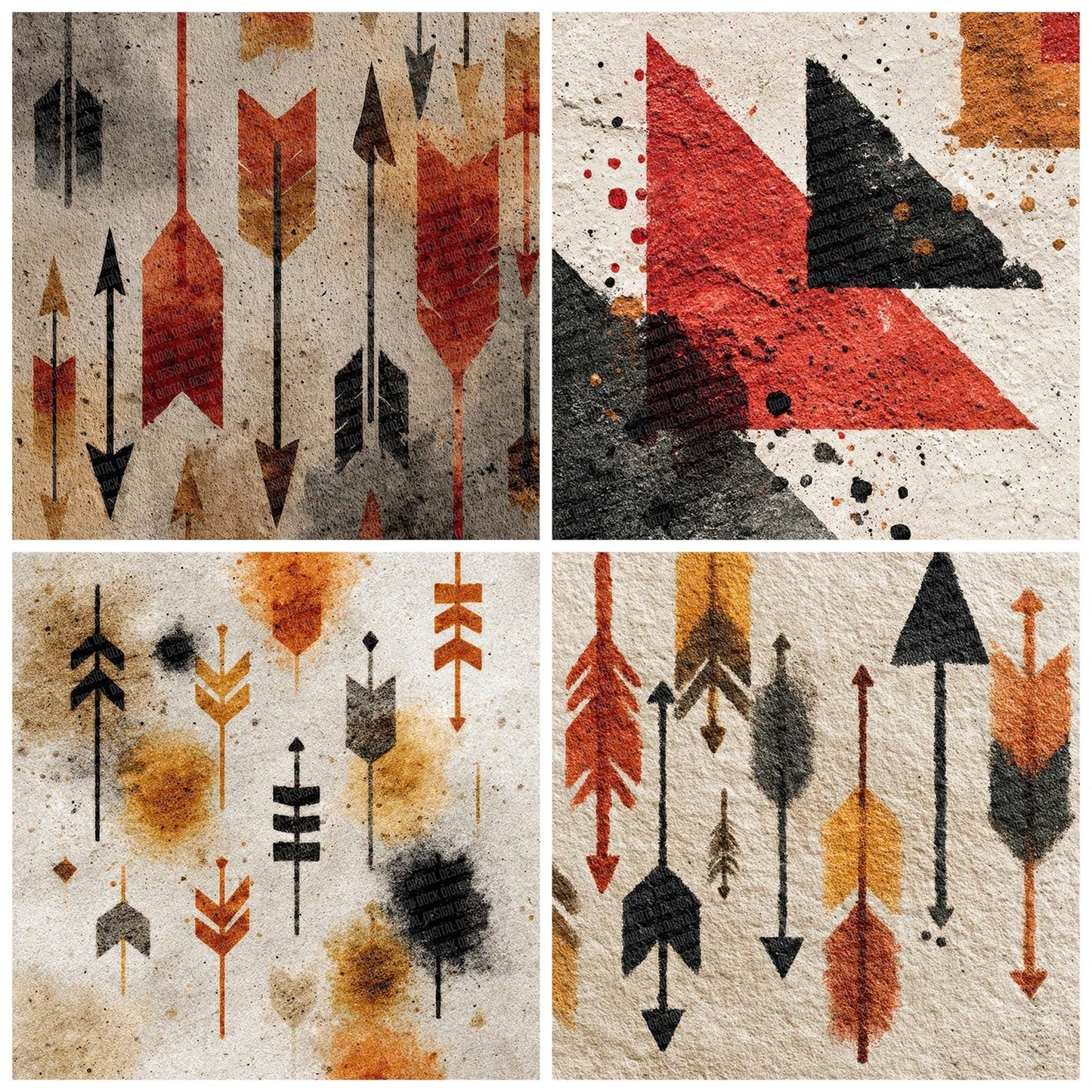 Tribal Spear Rust Black Digital Paper Pack (DDD004074)