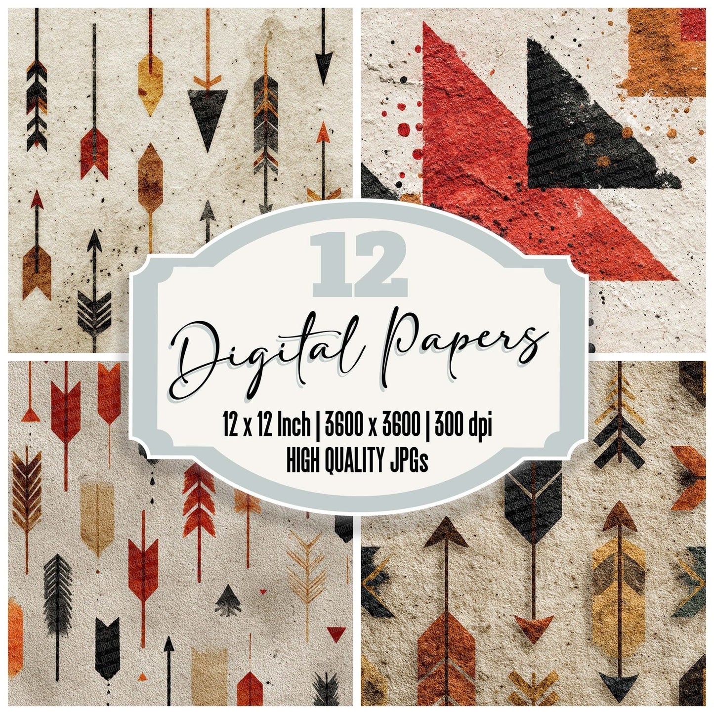 Tribal Spear Rust Black Digital Paper Pack (DDD004074)