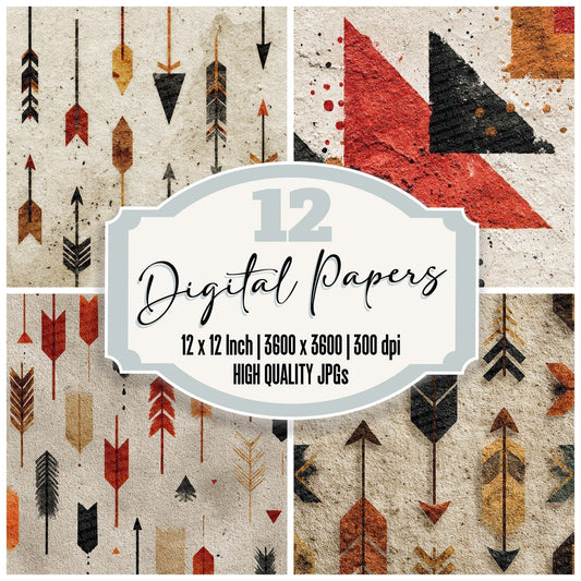 Tribal Spear Rust Black Digital Paper Pack (DDD004074)