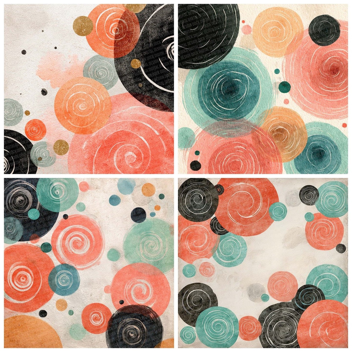 Tribal Spiral Coral Turquoise Digital Paper Pack (DDD004075)